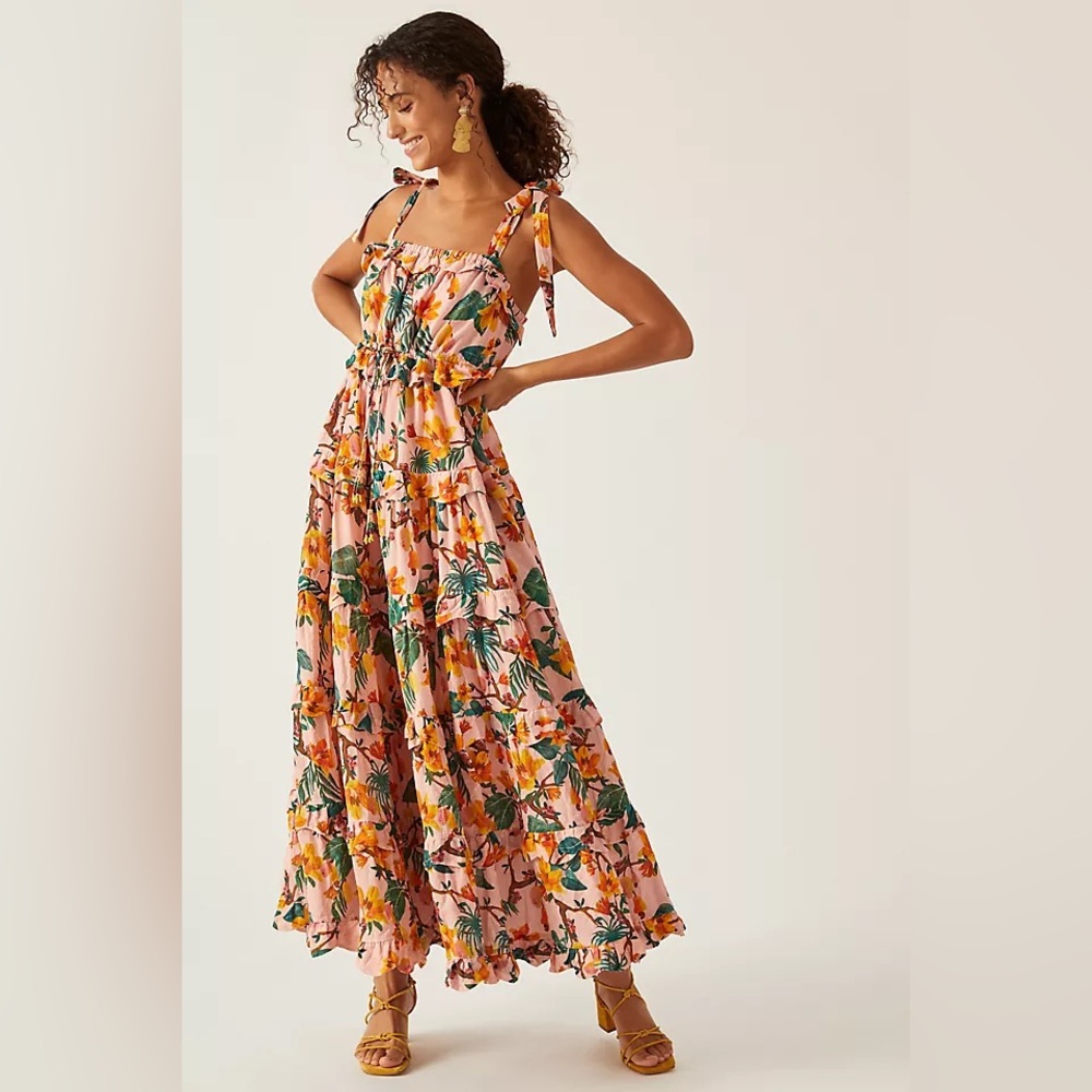 Anthropologie x Farm Rio Square Neck Tiered Dress XS NWT